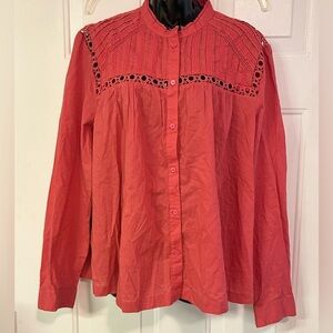 Gap Pintuck Mockneck Lace-Trim Blouse‎ Long Sleeve size XXL NWT